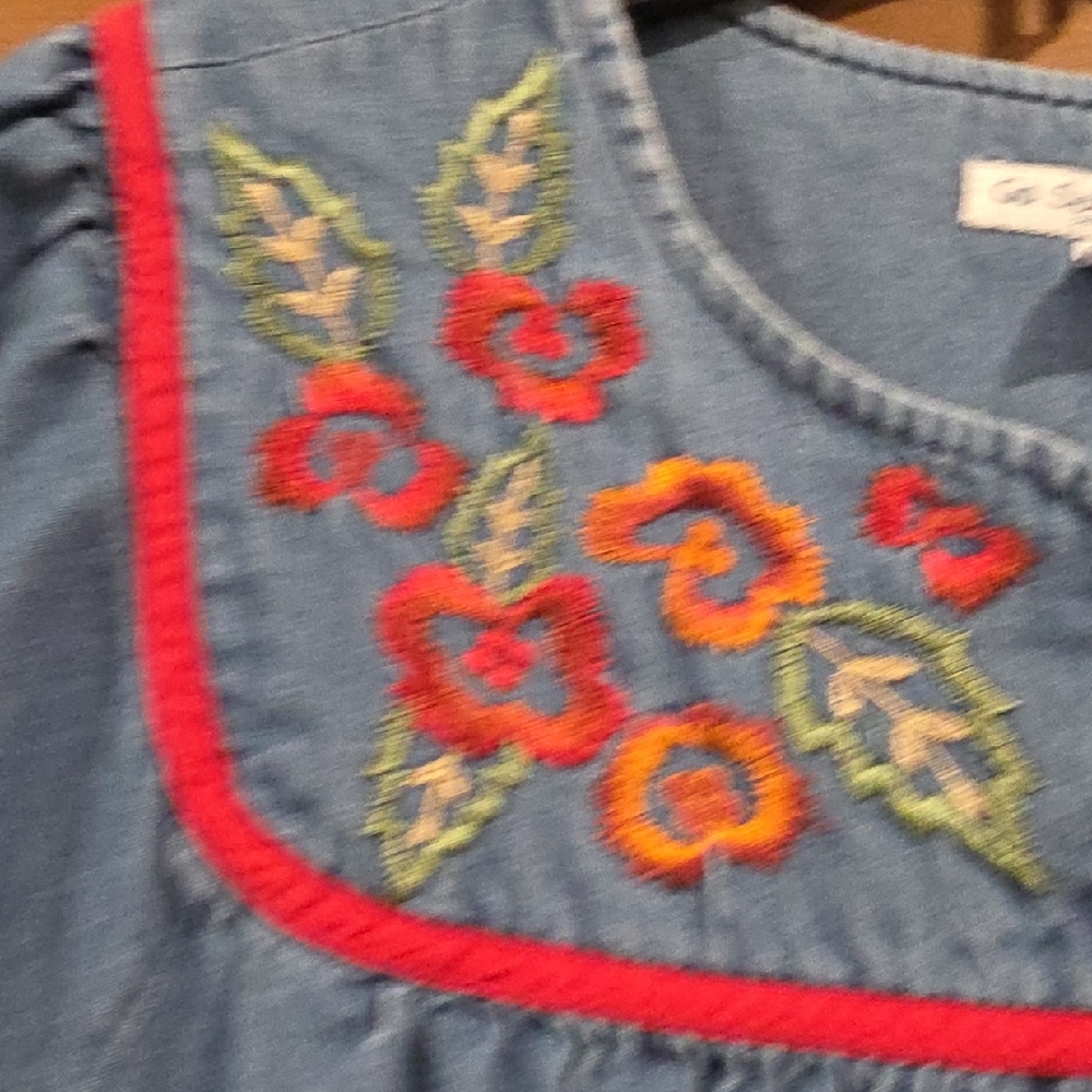 Denim&Co Blue Robe with Colorful Embroidery - Picture 3 of 9